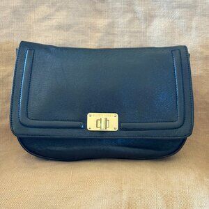 Elliott Lucca Leather Shoulder/Crossbody/Clutch Purse. Black.
